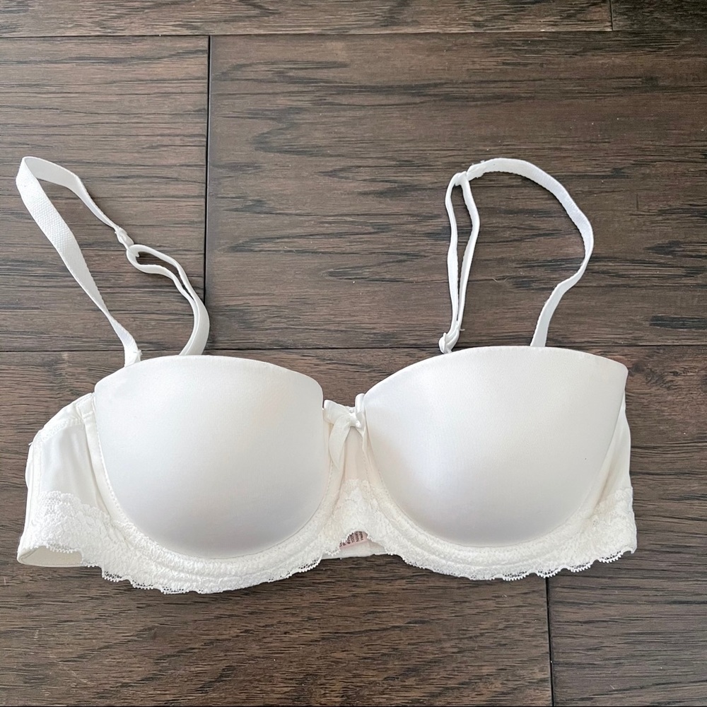 White strapless bra.